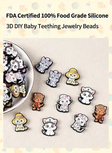 Vista detallada de cuentas de silicona con forma de gato para joyería DIY para bebés