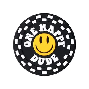 Round smile silicone charm with ONE HAPPY DUDE text and checkered border design