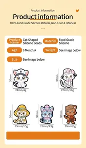 Especificaciones detalladas de tamaño de cuentas de silicona de gato para DIY