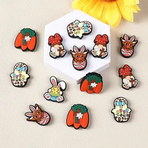 Easter rabbit and carrot theme silicone beads for DIY jewelry with colorful egg patterns