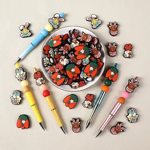 Easter Silicone Beads For DIY Jewelry Making Cartoon Bunny Carrot Egg Highland Cow Gnome Food Grade Silicone Teething Beads