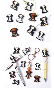 DIY silicone highland cow beads shown as creative accessories for beaded pens and keychains