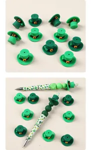 Makro-Detail von St. Patrick's Day Silikon-Hutperlen und Kleeblatt-Perlen für Stifte