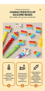 Perle in silicone colorate a forma di cuore per penne fai-da-te, resistenti al calore