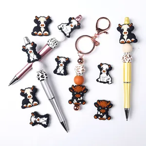 Highland Cow Silicone Beads Food Grade DIY Keychain Jewelry Making Accessories Animal Shape Teething Beads For Baby BPA Free