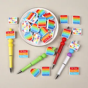 Penne fai-da-te con perle in silicone a cuore e arcobaleno con scritte motivazionali