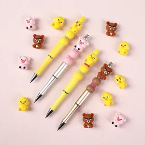 Set di penne a sfera con perline e simpatici animali in silicone come orsi e pulcini