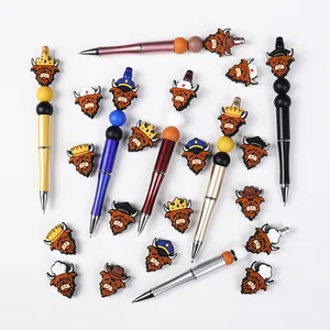 Stylos à bille à perles DIY avec figurines de vaches écossaises en silicone créatives