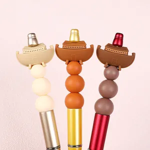 3D Noah's Ark silicone bead pens in cream, orange and mahogany colors with metal barrels