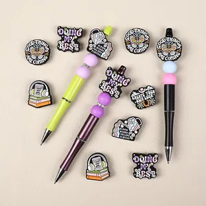 Kit de stylos à perles DIY avec perles en silicone inspirantes et stylos à bille colorés