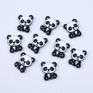 Detailed view of nine cartoon panda silicone beads for baby DIY pacifier chains