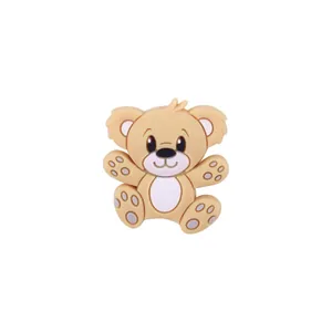 Cute brown cartoon teddy bear silicone bead for DIY pacifier chains and accessories