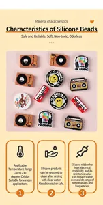 Silicone music beads set featuring vinyl player and piano keyboard for DIY bracelets