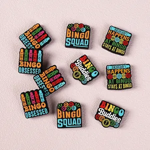 Set di ciondoli per scarpe a tema Bingo in PVC con scritte colorate per zoccoli e DIY
