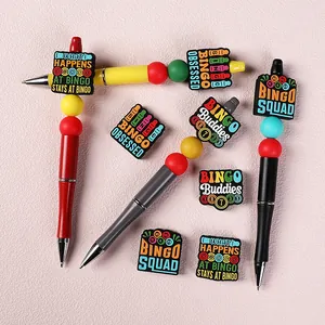 Penne fai-da-te con perline focal a tema BINGO colorate e corpi penna in silicone assortiti
