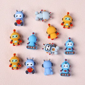 Lindas cuentas de silicona robot 3D azul amarillo y blanco para joyas DIY y bolígrafos