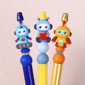 Juego de tres bolígrafos de cuentas de robot 3D de silicona con bonitos diseños