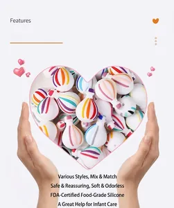 Detailed view of FDA approved food grade silicone beads with colorful hot air balloon shapes