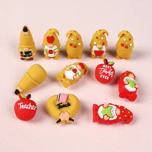 3D silicone teacher gnome beads with red apple and pencil charms for DIY jewelry making