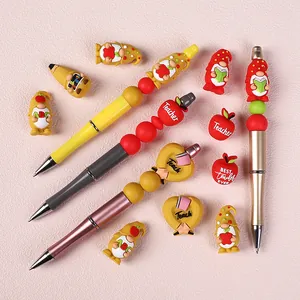 DIY teacher beaded pens set with 3D silicone dwarf apple and heart shaped beads