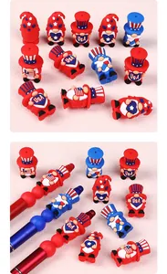 Patriotic USA gnome silicone straw toppers and pencil caps with red white blue stars