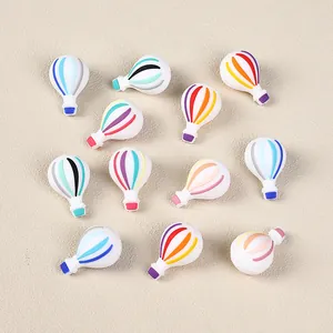 Colorful 3D hot air balloon silicone beads set with vertical stripes for DIY crafts