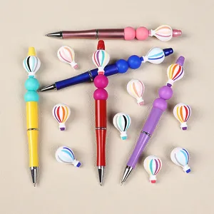 DIY beadable pen set with 3D hot air balloon silicone beads in multiple vibrant colors