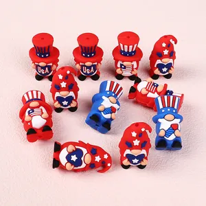 USA Independence Day Gnome Silicone Beads For DIY Jewelry Making Bracelet Necklace Accessories Patriotic 4th Of July Gnome Silicone Focal Beads