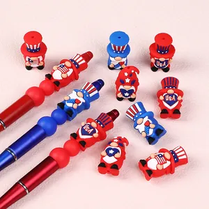 Patriotic USA gnome silicone beads and beaded pens set for DIY 4th of July jewelry making