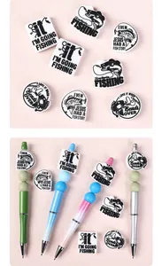 Detail of fishing-themed DIY bead pens with silicone accessories and creative patterns