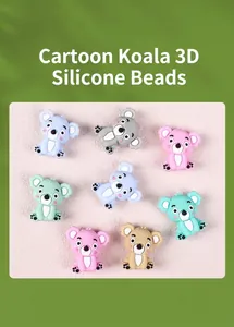 Close-up of BPA-free 3D silicone koala beads in various pastel colors for DIY crafts