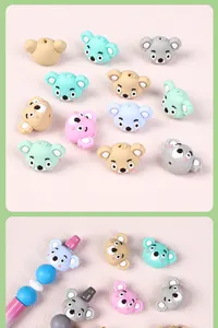 Macro shot of 3D cartoon koala silicone beads for DIY jewelry and beaded pen crafts