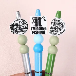 Fishing themed beaded pens set with funny silicone toppers and colorful beads