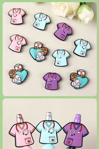 Macro detail of healthcare themed silicone beads featuring nurse scrubs and stethoscopes