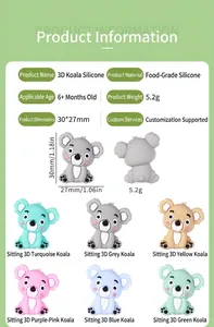 3D silicone koala bead dimensions and food-grade material specifications overview