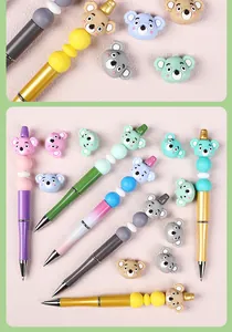 Detail of 3D koala silicone beads for DIY pens in various pastel macaron colors