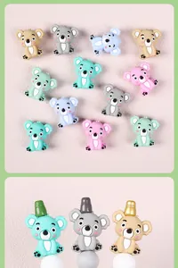 Close-up of cute 3D silicone koala beads in various pastel colors for DIY jewelry crafts