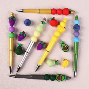 Set di penne creative con perline in silicone con motivi mela uva avocado e banana