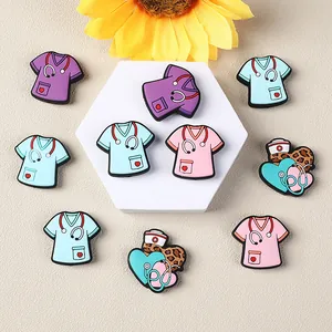 Medical themed PVC shoe charms set featuring nurse uniforms and stethoscopes for clogs