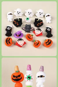 Detailed view of Halloween silicone beads featuring pumpkin, ghost, and bat for DIY crafts