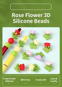 Perles roses 3D détaillées en silicone alimentaire sans BPA pour la création de stylos