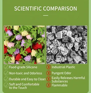Comparaison détaillée des perles de rose en silicone montrant la qualité du matériau souple