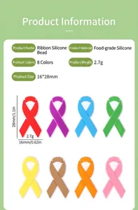 Vista detallada de cuentas de silicona con cinta de 16x28mm en ocho colores vivos