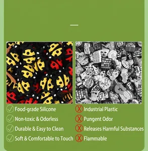 Comparison between safe food-grade silicone ladybug charms and toxic plastic materials