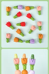 Macro detail of 3D silicone tulip beads in vibrant colors for DIY jewelry making