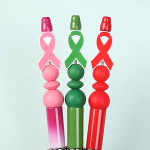 Tres bolígrafos de cuentas DIY con lazos de concientización y cuentas de silicona multicolores
