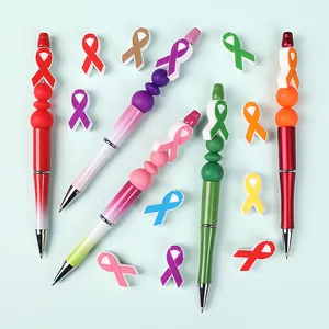 Bolígrafos de silicona con cuentas DIY y lazos de concienciación en colores variados