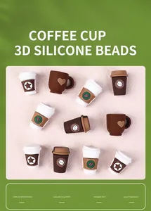 Vista detallada de cuentas de silicona 3D de taza de café de grado alimenticio sin BPA