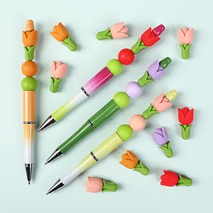 Colorful 3D tulip silicone beaded pens with gradient barrels for creative DIY crafts