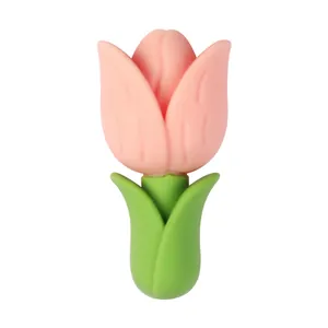 3D pink tulip silicone flower bead for DIY bracelets and pen accessories decoration